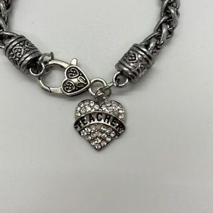 Teacher heart cubic zirconia charmed bracelet